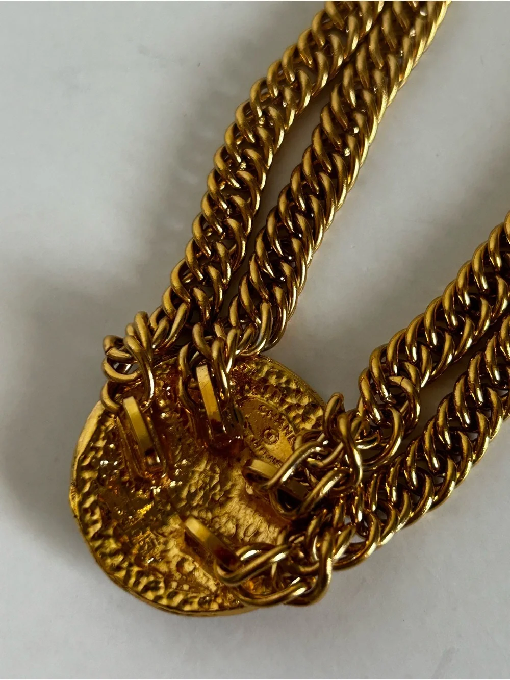 CHANEL Gold Medallion Chain Necklace